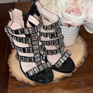 Delicacy Black Glitter Platform Stilletos